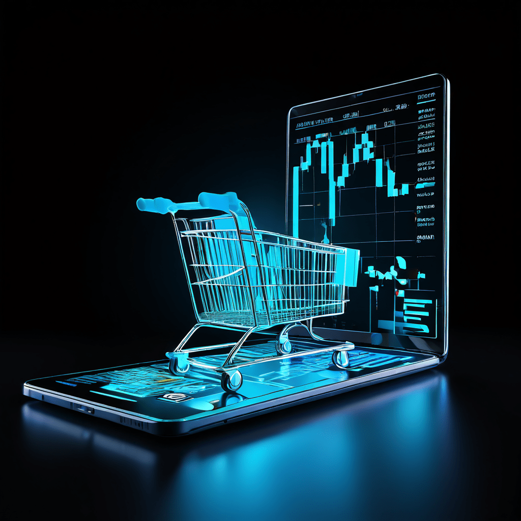 변동성이 큰 환율 그래프가 온라인 쇼핑 카트와 결합되어 금융 불확실성 속 소비자 구매 결정의 어려움을 시각적으로 표현한 이미지입니다.