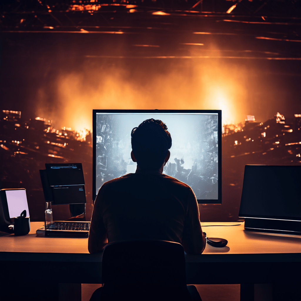 당첨자 발표 결과를 찾지 못해 당황한 표정으로 빈 컴퓨터 화면을 바라보는 사람의 모습을 담은 이미지입니다.