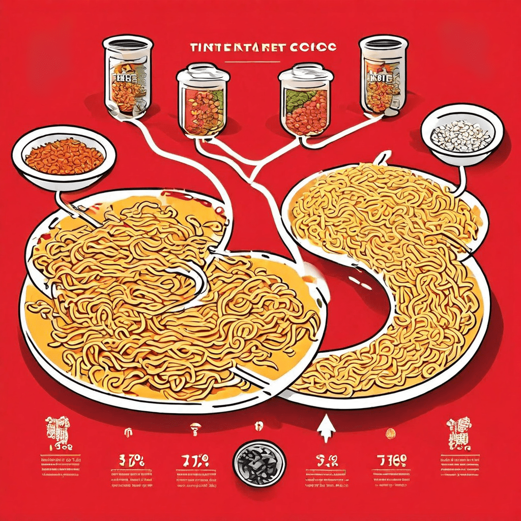 라면의 두 가지 유통 경로를 대조한 인포그래픽으로, 긴 유통 과정과 높은 비용의 전통적 경로와 짧고 효율적인 현대적 경로의 분포 및 비용 차이를 명확히 보여줍니다.
