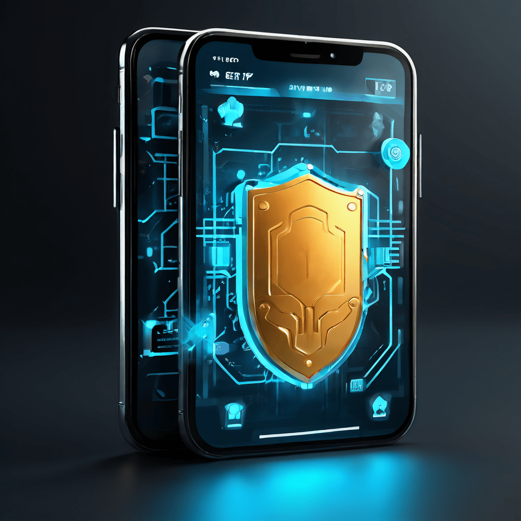 온라인 마켓플레이스에서 안전한 거래를 위한 신원 인증을 상징적으로 표현한 디지털 자물쇠와 방패가 스마트폰의 확인된 사용자 프로필을 보호하고 있는 모습을 담은 이미지입니다.