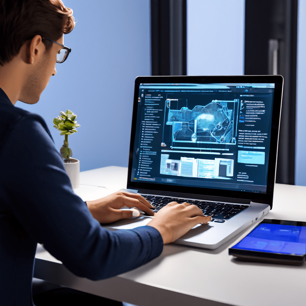 노트북 화면에 전자제품 설명서가 펼쳐진 상태에서 제조사 공식 웹사이트를 체계적으로 검색하는 사용자의 모습을 담은 이미지입니다.