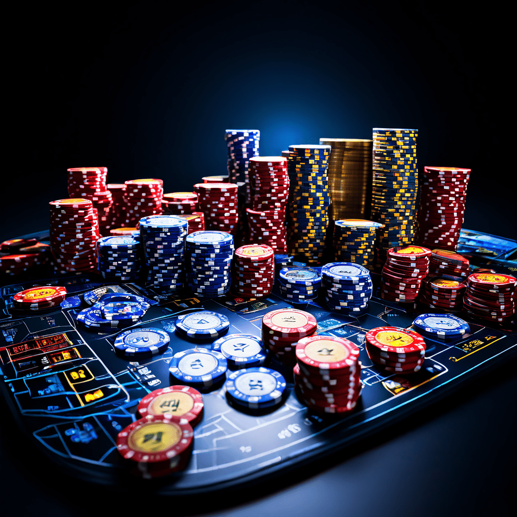 A documentary-style photograph of a casino surveillance room with a blurred laptop screen and a dealer's hand placing chips on a g