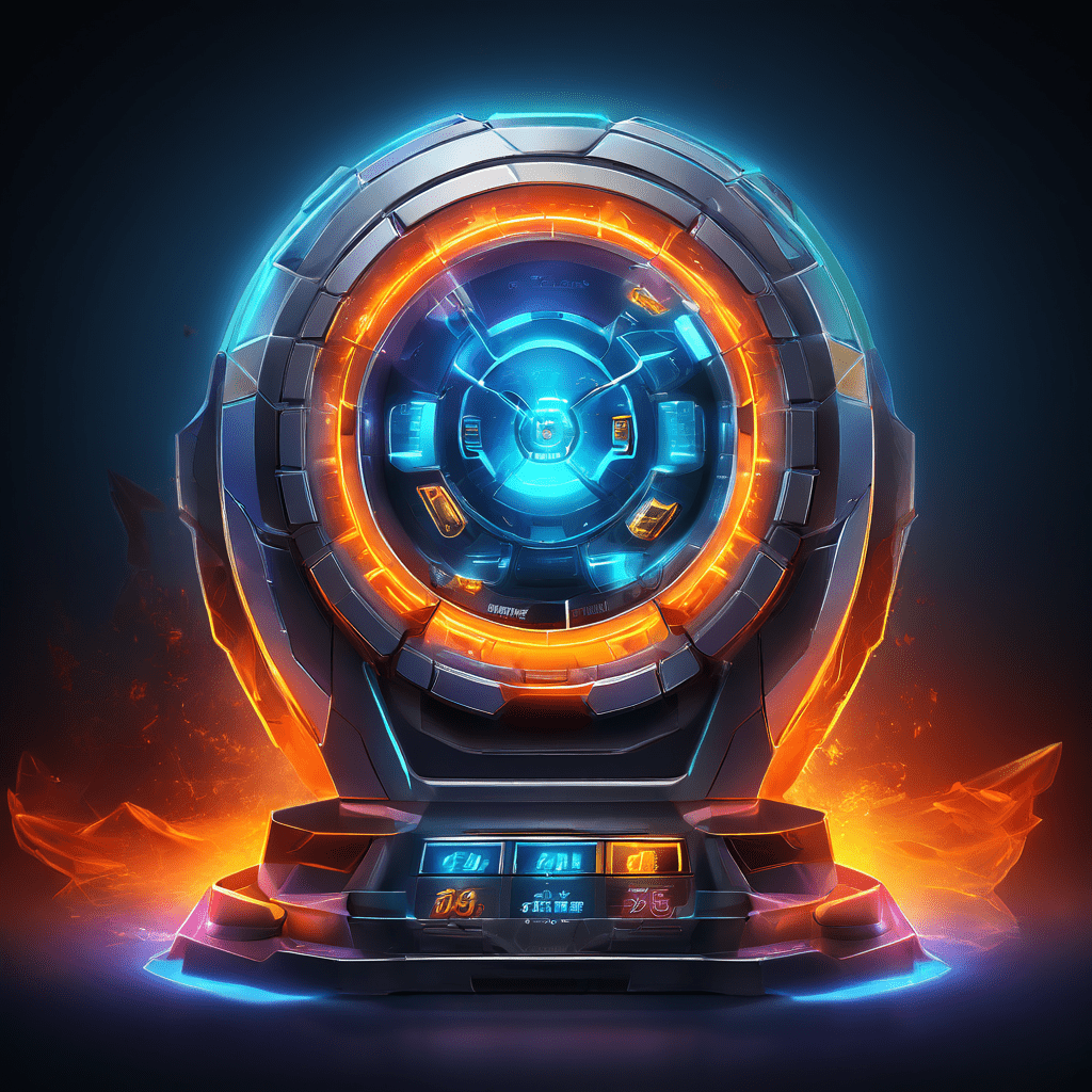 Futuristic digital interface showing a progressive jackpot meter updating on a slot game lobby screen with layered glowing data...