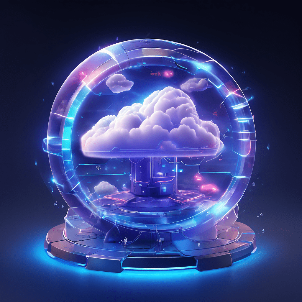 Abstract digital platform showing a secure online service flow with cloud infrastructure, data movement layers, and a monitoring...