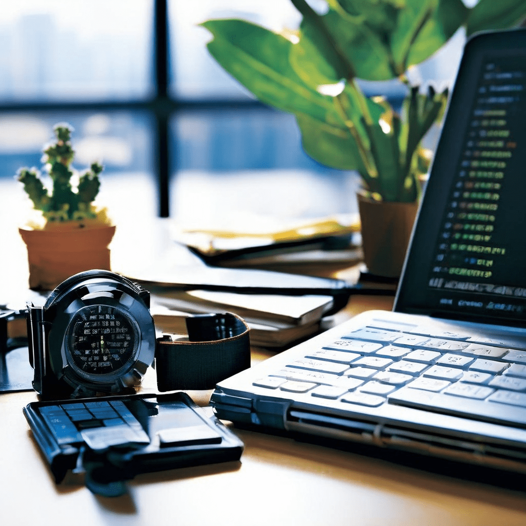 A traveler’s hand holds a smartphone showing a blurred calendar screen next to an analog watch set to a different time, with airpo